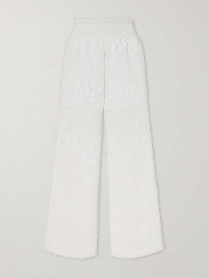Loretta Caponi Speranza Embroidered Fil-coupé Cotton Straight-leg Pants