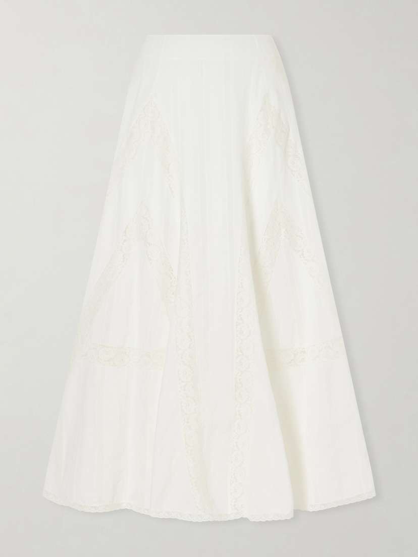 Loretta Caponi Vieste Lace-trimmed Cotton-muslin Maxi Skirt