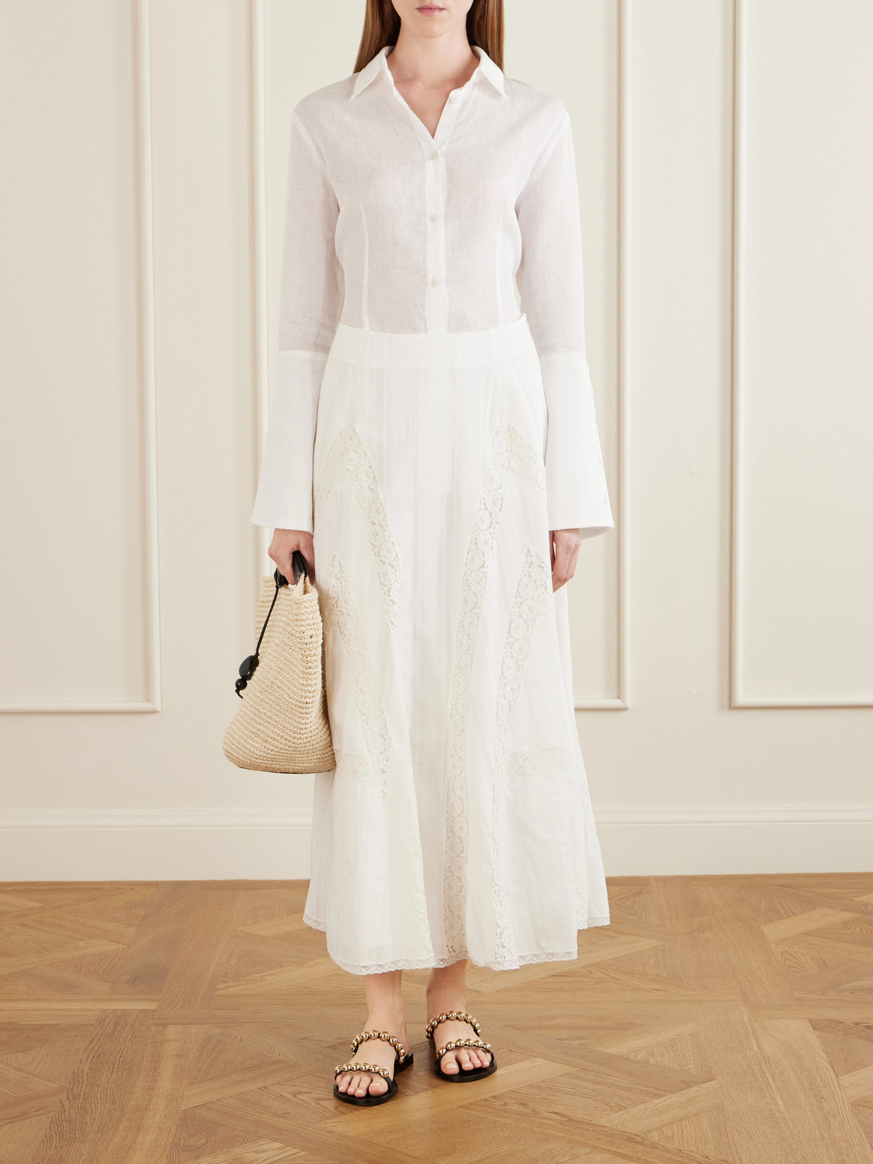 Vieste Lace-Trimmed Cotton-Muslin Maxi