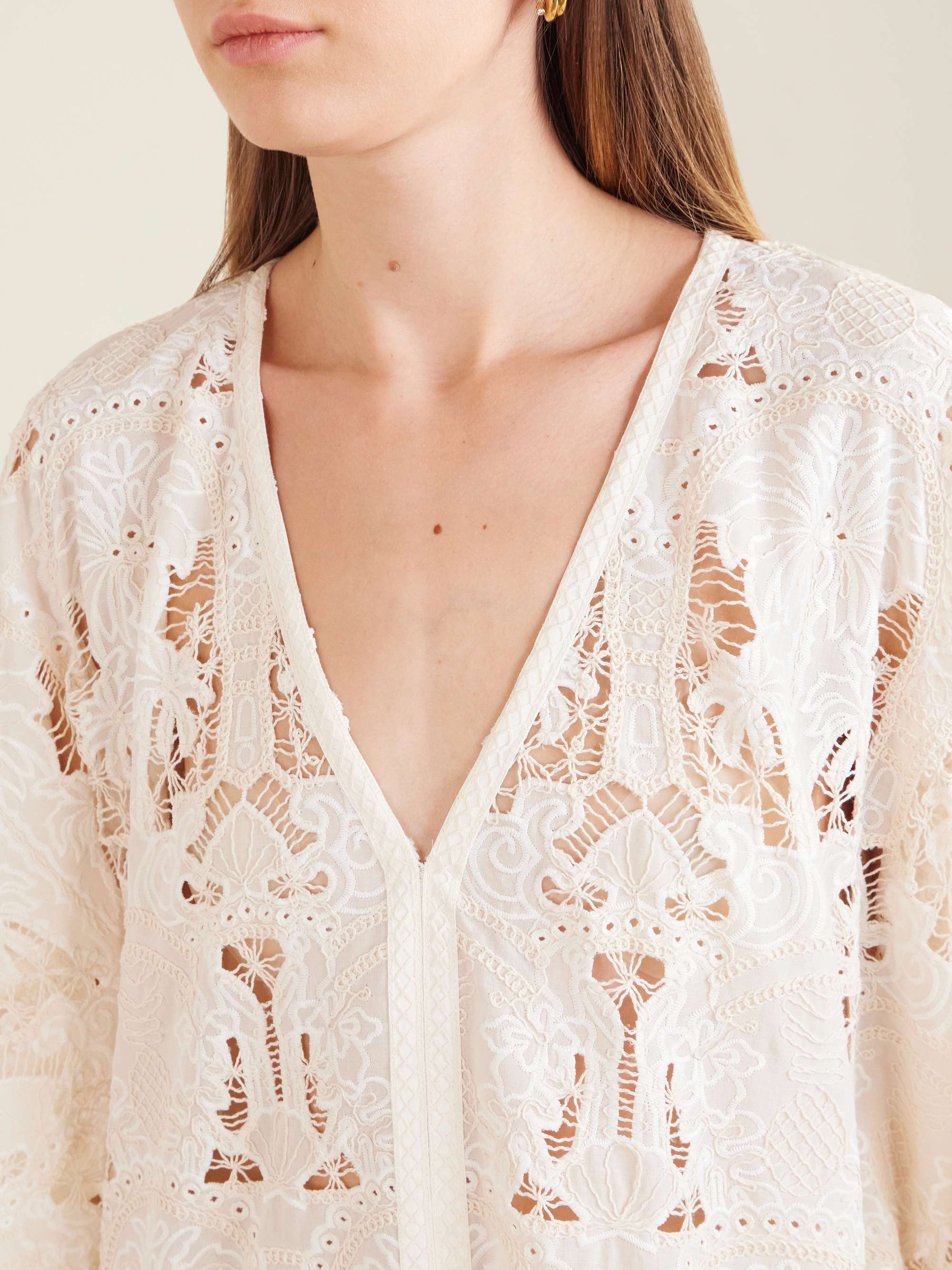 LORETTA CAPONI Atrani embroidered cotton-blend midi dress | NET-A