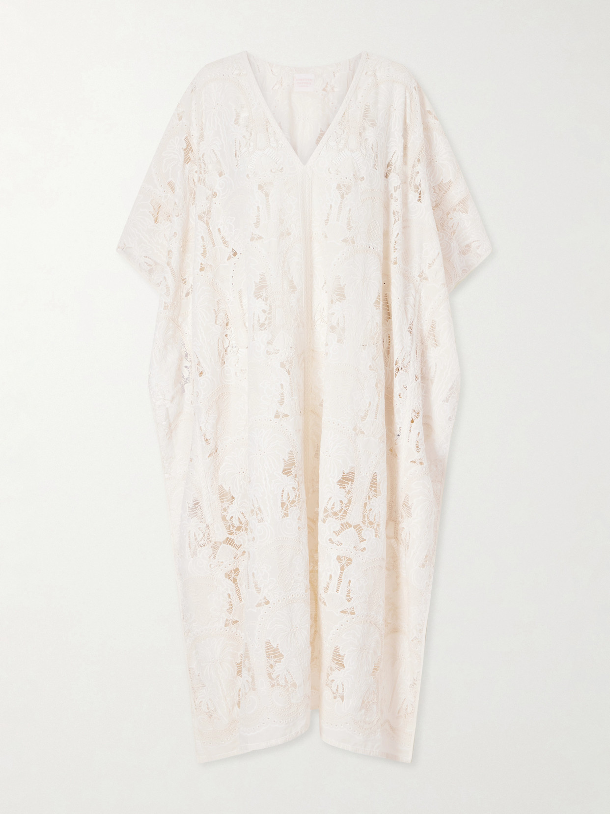 Loretta Caponi Atrani Embroidered Cotton-blend Midi Dress In Neutral