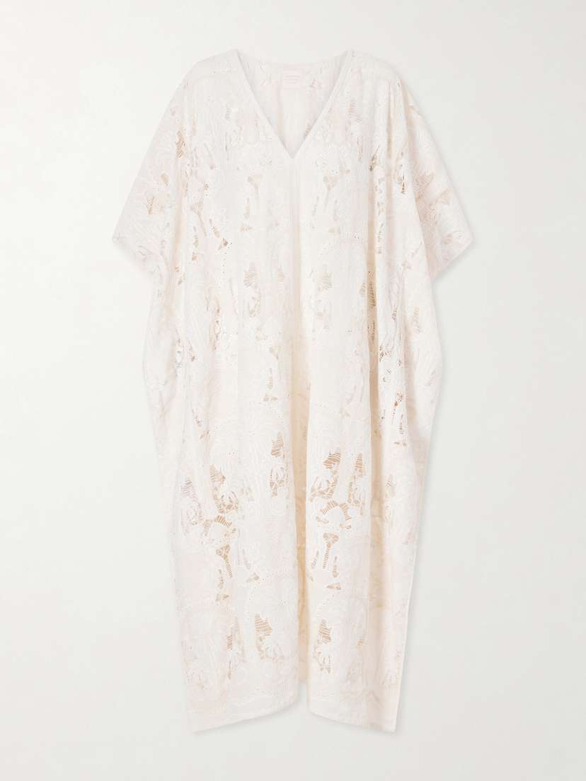 Loretta Caponi Atrani Embroidered Cotton-blend Midi Dress