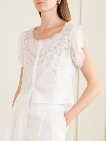 Loretta Caponi Angela lace-trimmed cotton blouse