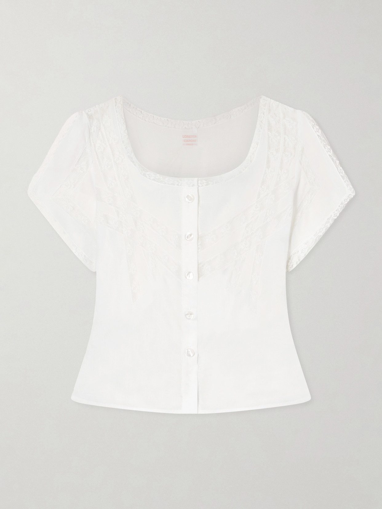 Loretta Caponi Angela Lace-trimmed Cotton Blouse In White