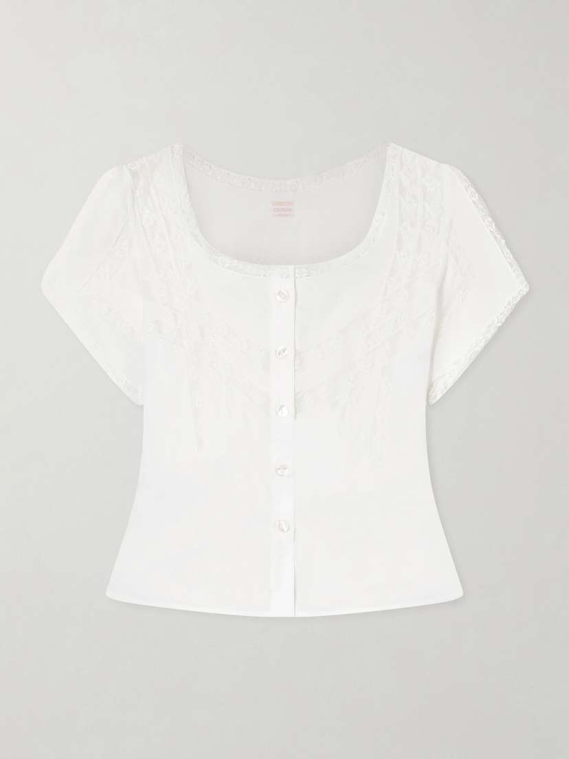 Loretta Caponi Angela Lace-trimmed Cotton Blouse
