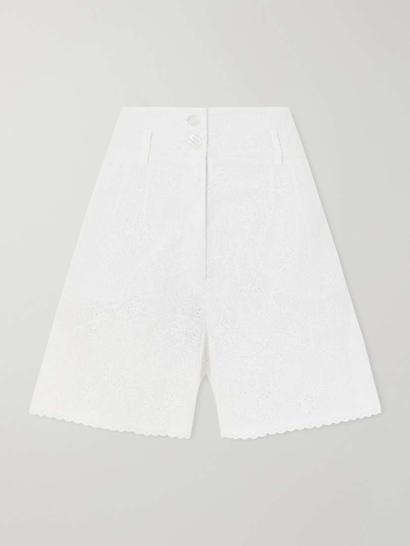 Loretta Caponi Rocchetta Scalloped Broderie Anglaise Cotton Shorts