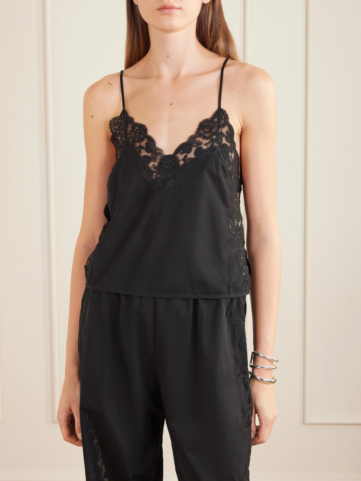 Oriana Lace-Trimmed Cotton Tank