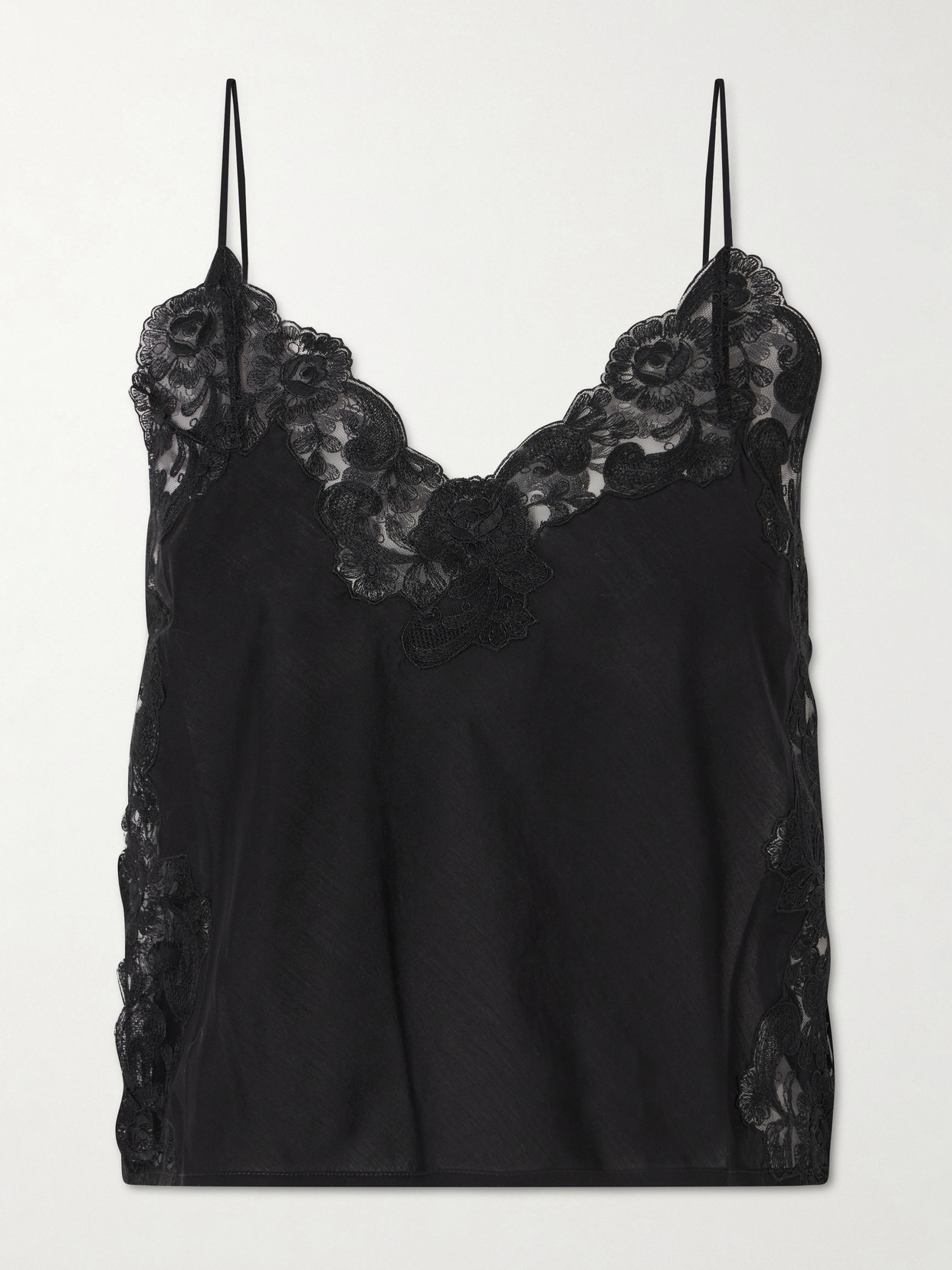Loretta Caponi Oriana Lace-trimmed Cotton Tank In Black