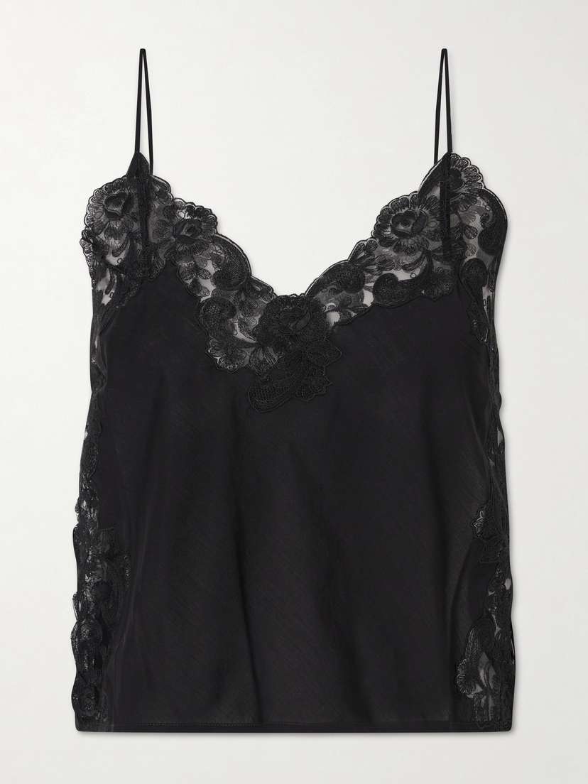 Loretta Caponi Oriana Lace-trimmed Cotton Tank