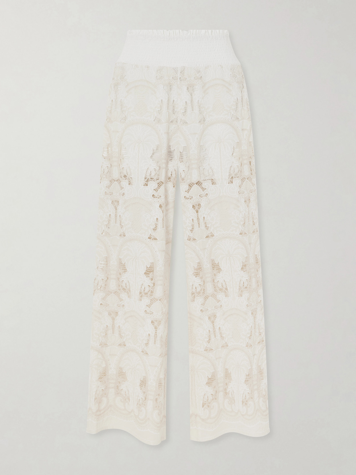 Loretta Caponi Speranza Corded Lace Cotton-blend Straight-leg Pants In White