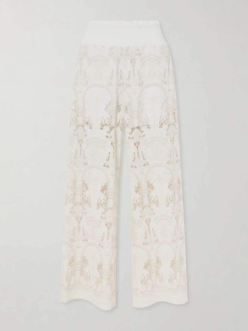 Loretta Caponi Speranza Corded Lace Cotton-blend Straight-leg Pants