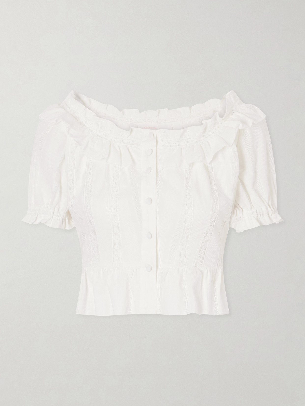 Loretta Caponi Terracina Ruffled Lace-trimmed Cotton-poplin Blouse In White