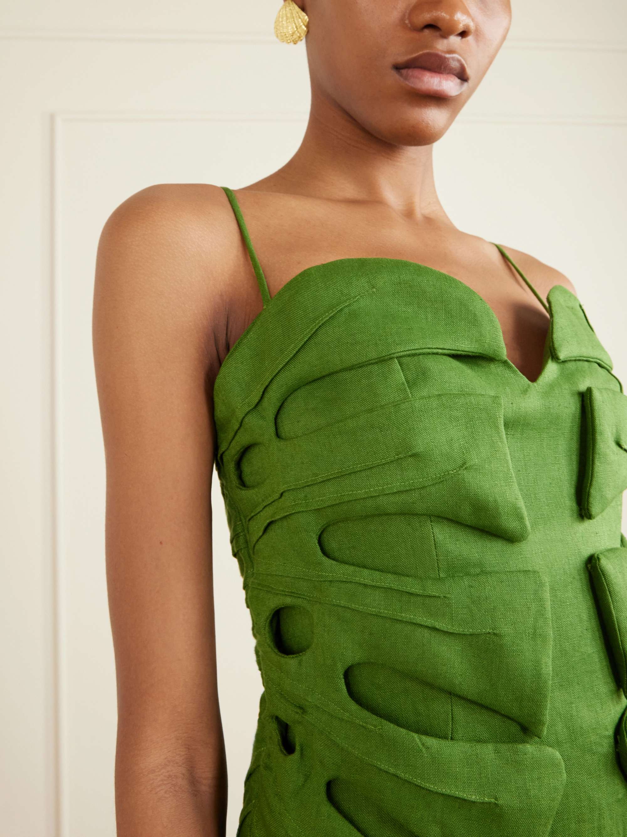 FARM RIO Monstera Leaf linen midi dress | NET-A-PORTER