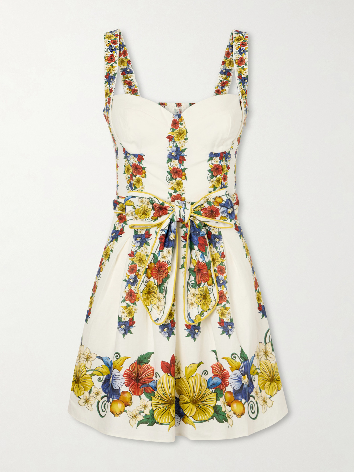 Farm Rio Palm Tree Beach Printed Linen-blend Mini Dress In Multi