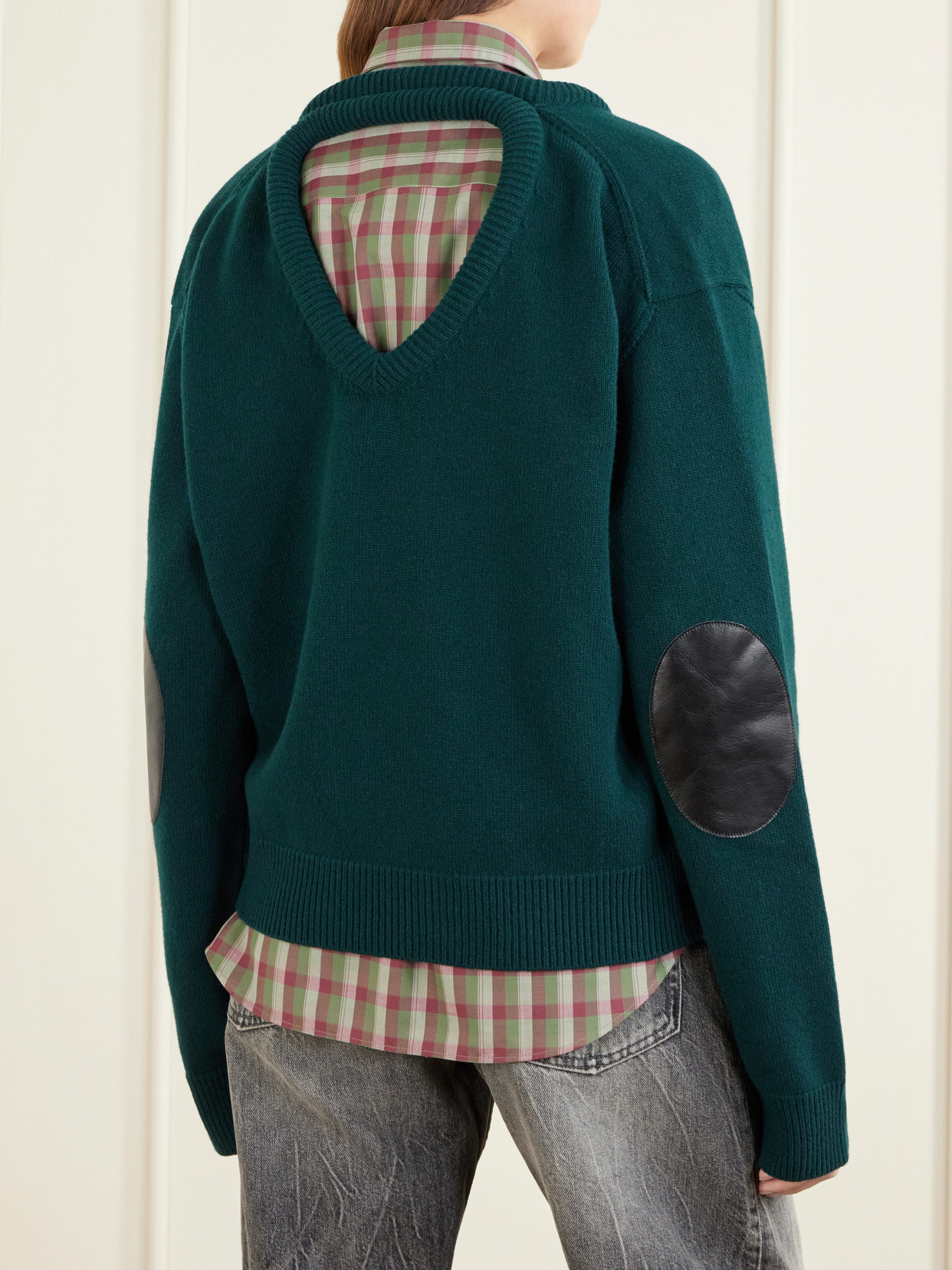 Leather-Trimmed Wool Sweater