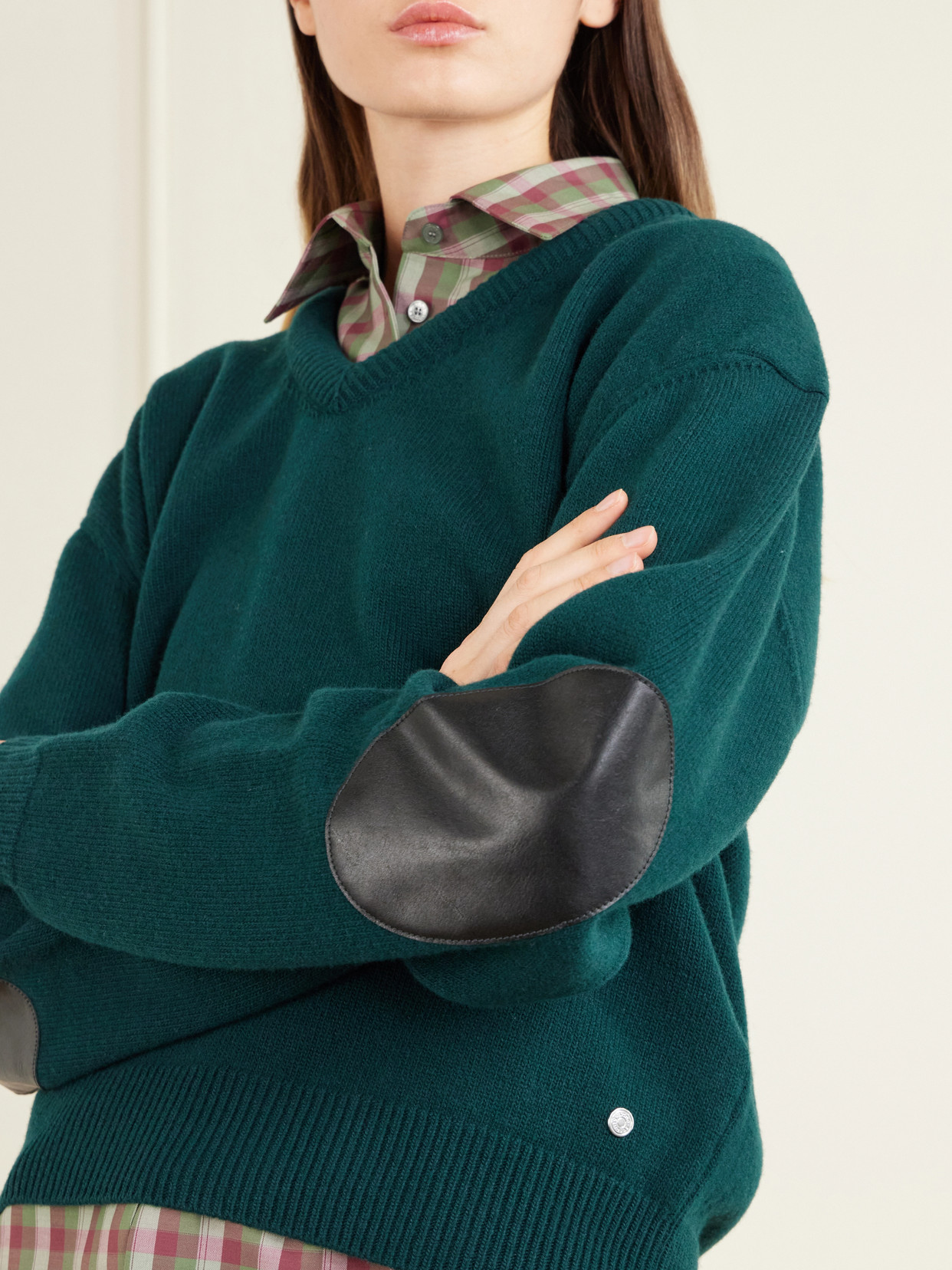 Leather-Trimmed Wool Sweater