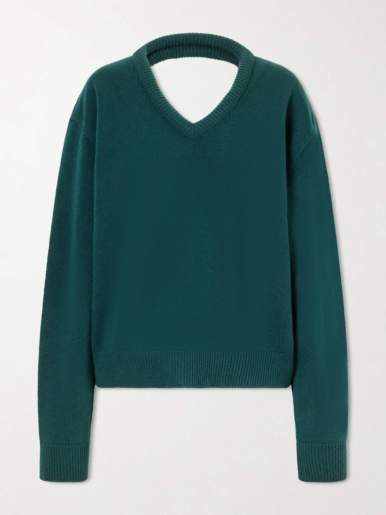 Acne Studios Leather-trimmed Wool Sweater In Green