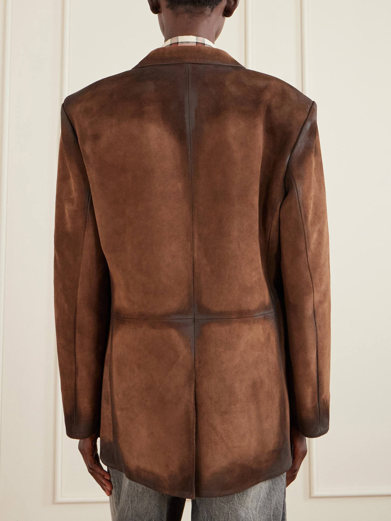Acne Studios Distressed Suede Blazer In Brown