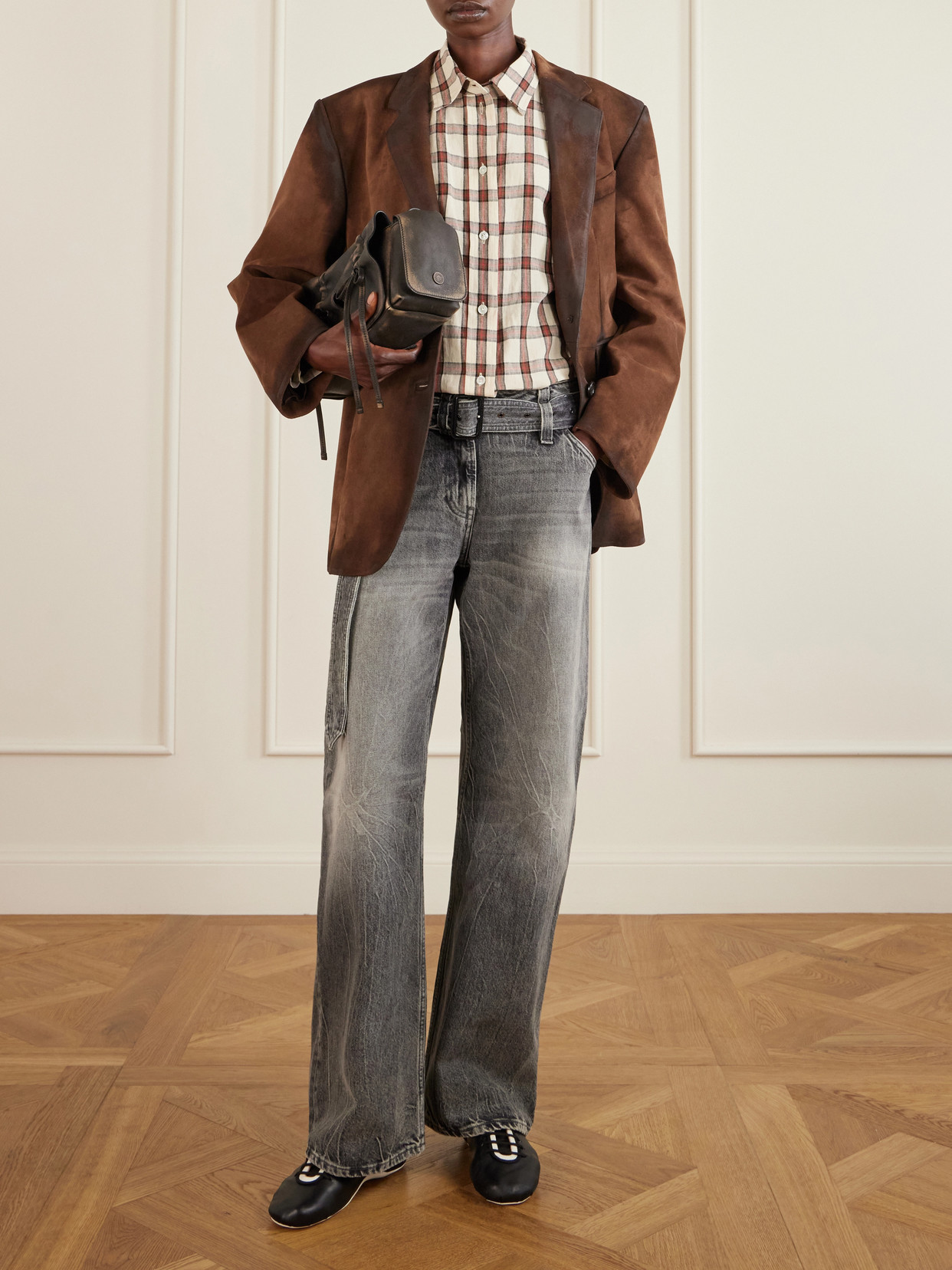 Acne Studios Distressed Suede Blazer In Brown