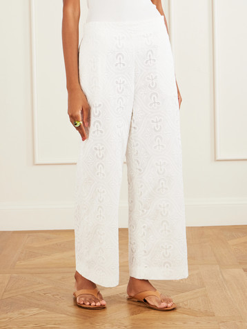 TOVE Nynette floral-embroidered cotton-blend wide-leg pants