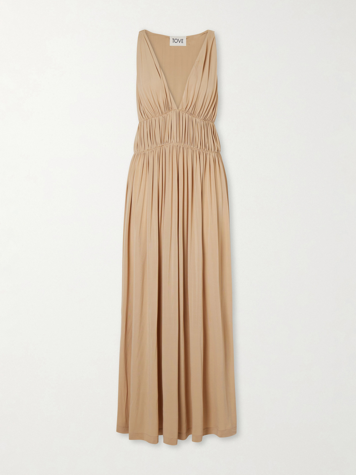 TOVE - Ouida Gathered Jersey Maxi Dress - Neutrals