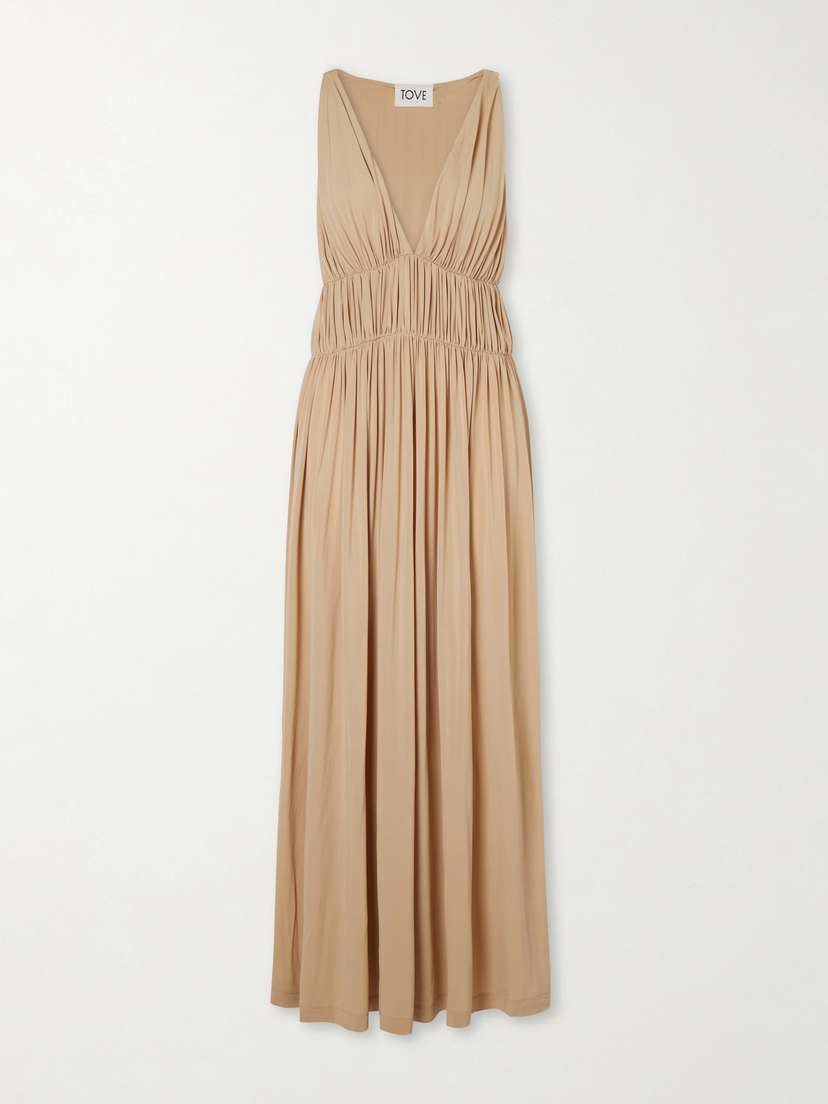 Tove Ouida Gathered Jersey Maxi Dress