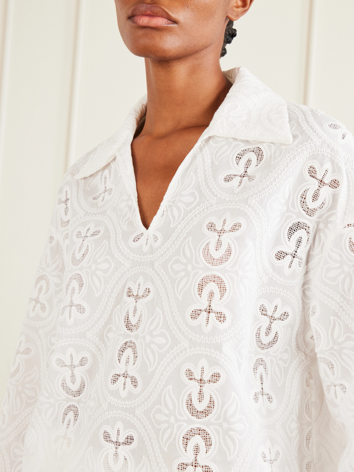 Leighton Floral-Embroidered Cotton-Blend Blouse