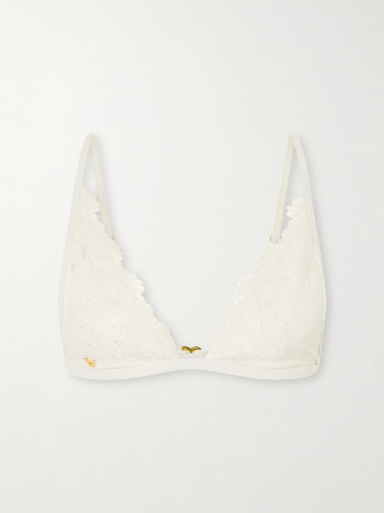 Kiki De Montparnasse Juliette Embroidered Bikini Top In White
