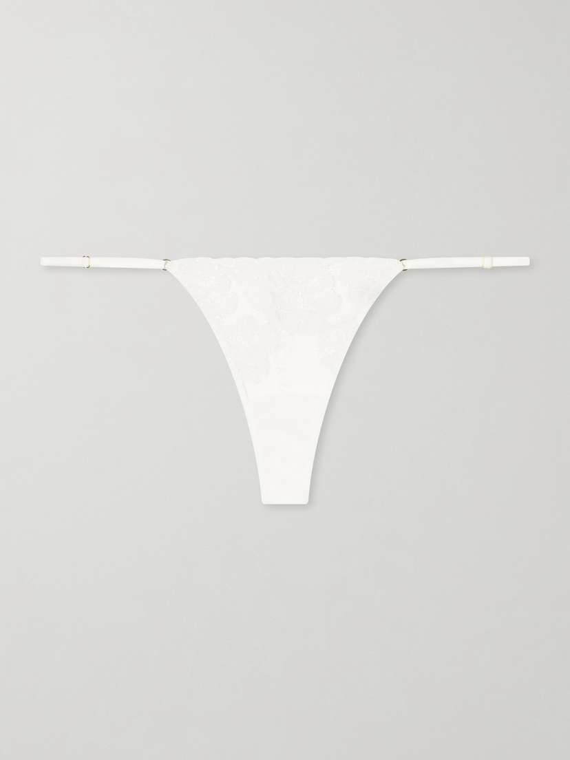 Kiki de Montparnasse Fleurs Veloutes Lace-trimmed Mesh Thong