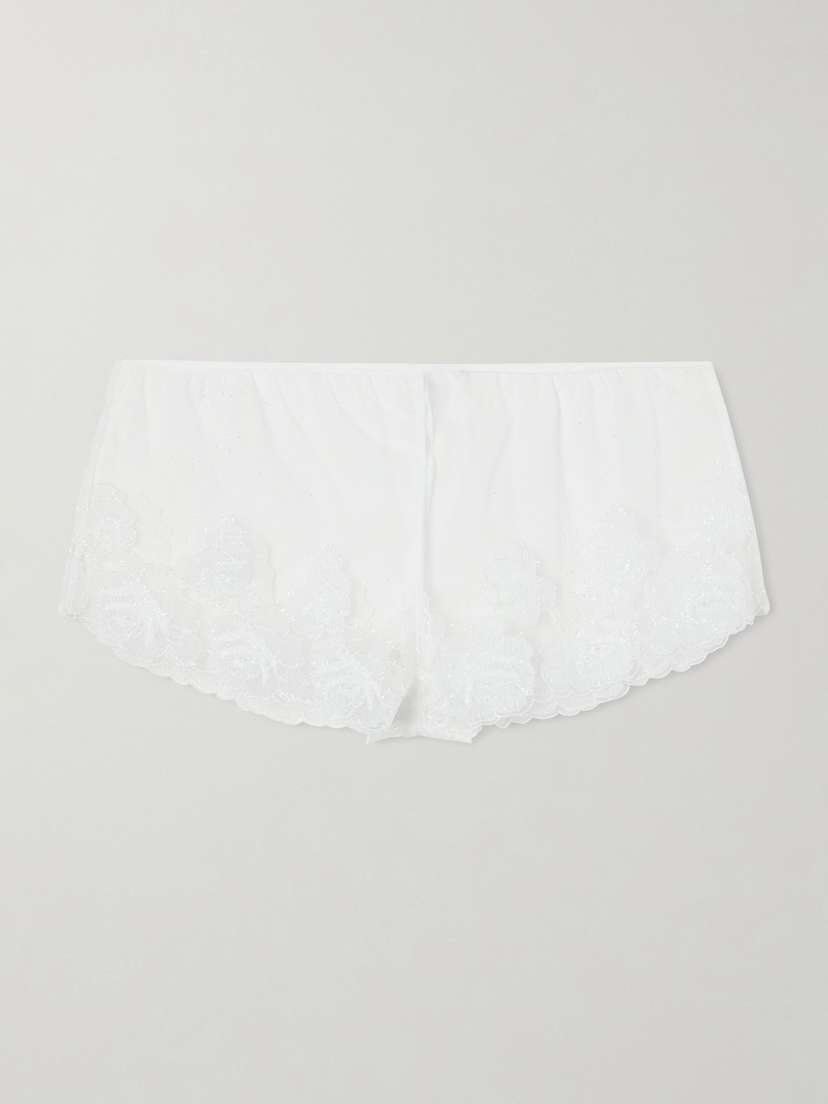 Kiki de Montparnasse Fleur Veloutes Embroidered Mesh Briefs