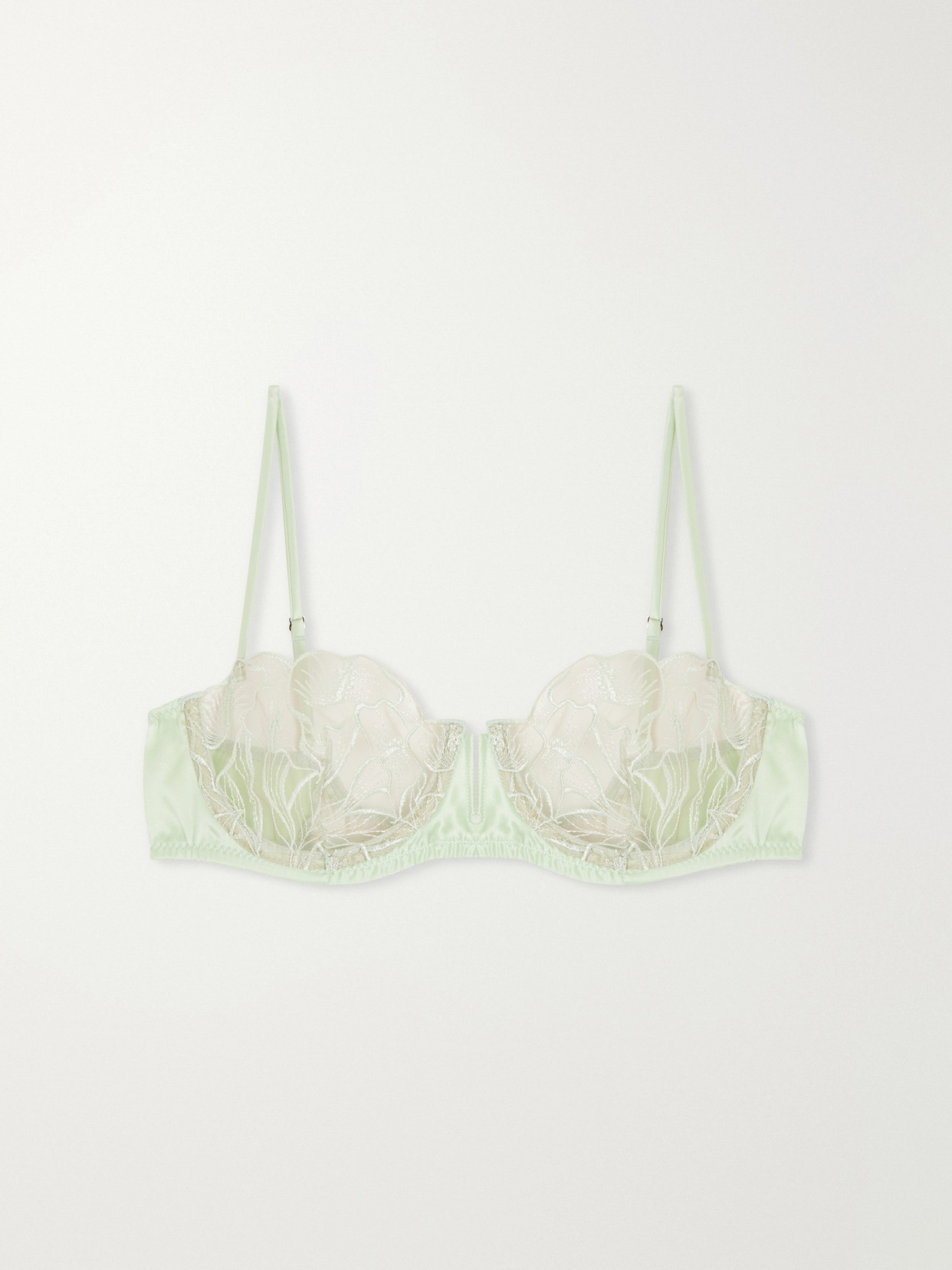 Kiki De Montparnasse Calla Lily Floral-embroidered Mesh And Satin Balconette Bra In Green