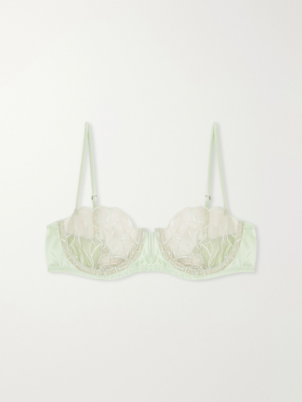 Calla Lily floral-embroidered mesh and satin balconette bra