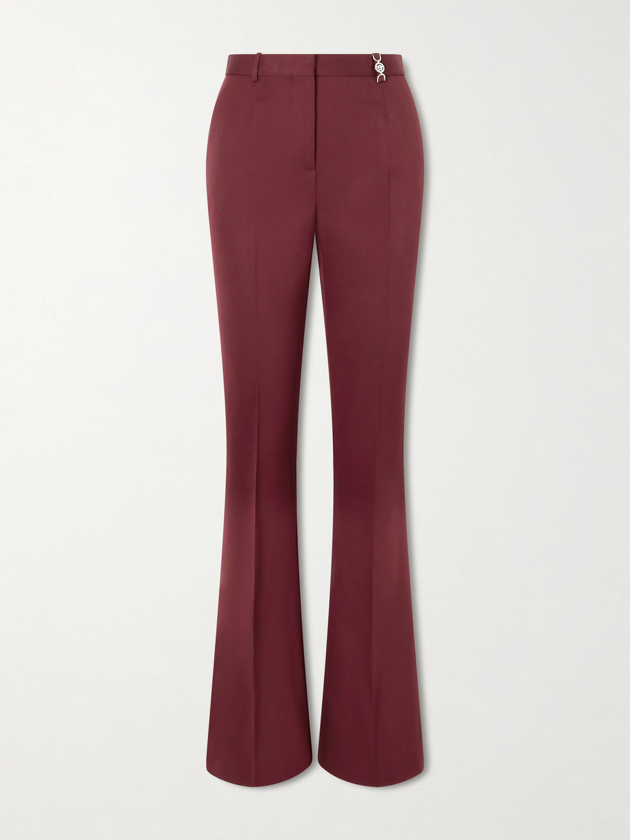 Versace Embellished Stretch-wool Flared Pants In Burgundy