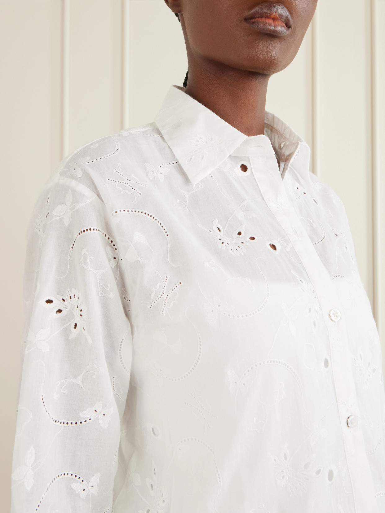 Simone Cropped Broderie Anglaise Cotton Shirt