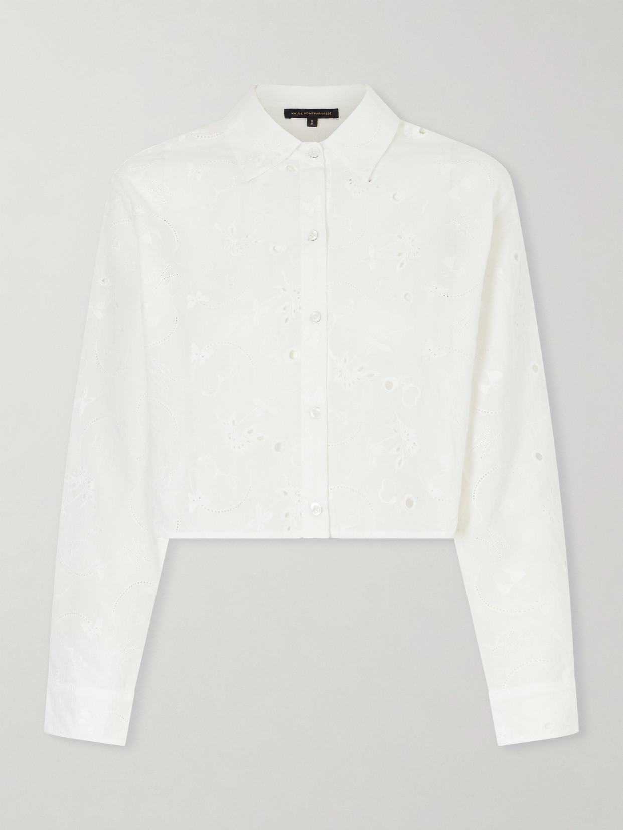 Kiki De Montparnasse Simone Cropped Broderie Anglaise Cotton Shirt In White