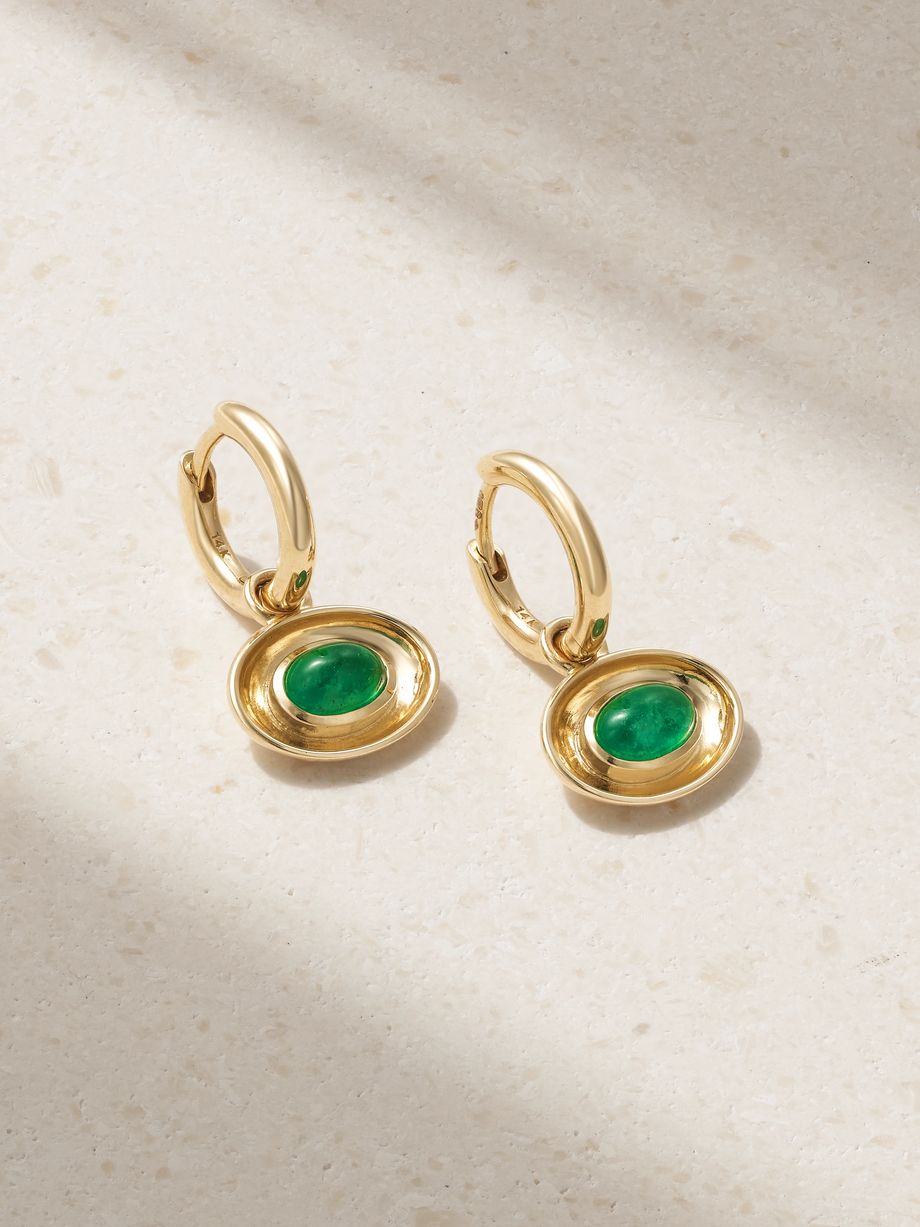 Aurelia 14-karat gold emerald hoop earrings