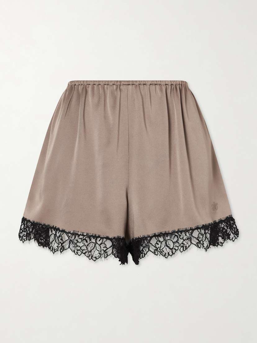 Stella McCartney Lace-trimmed Embroidered Satin Shorts