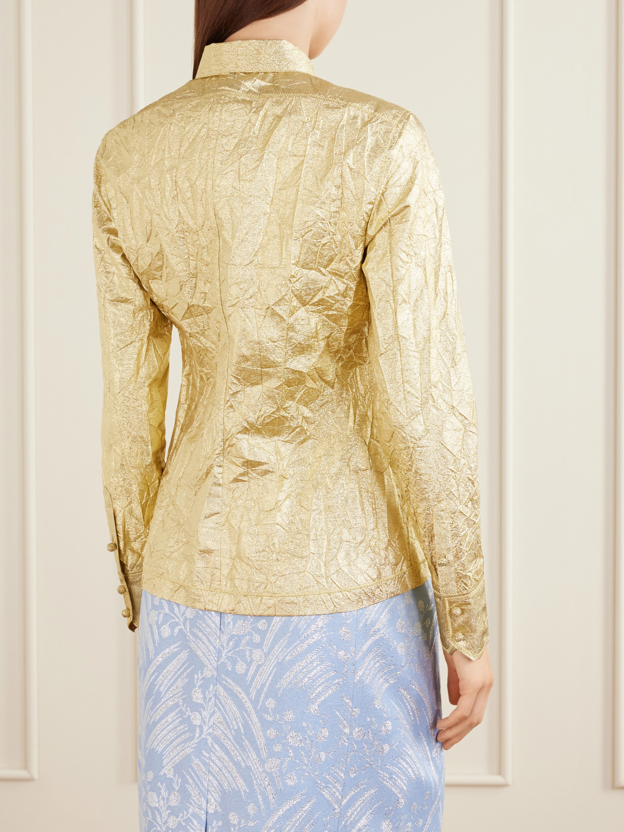 Crinkled Metallic Silk-Blend Shirt