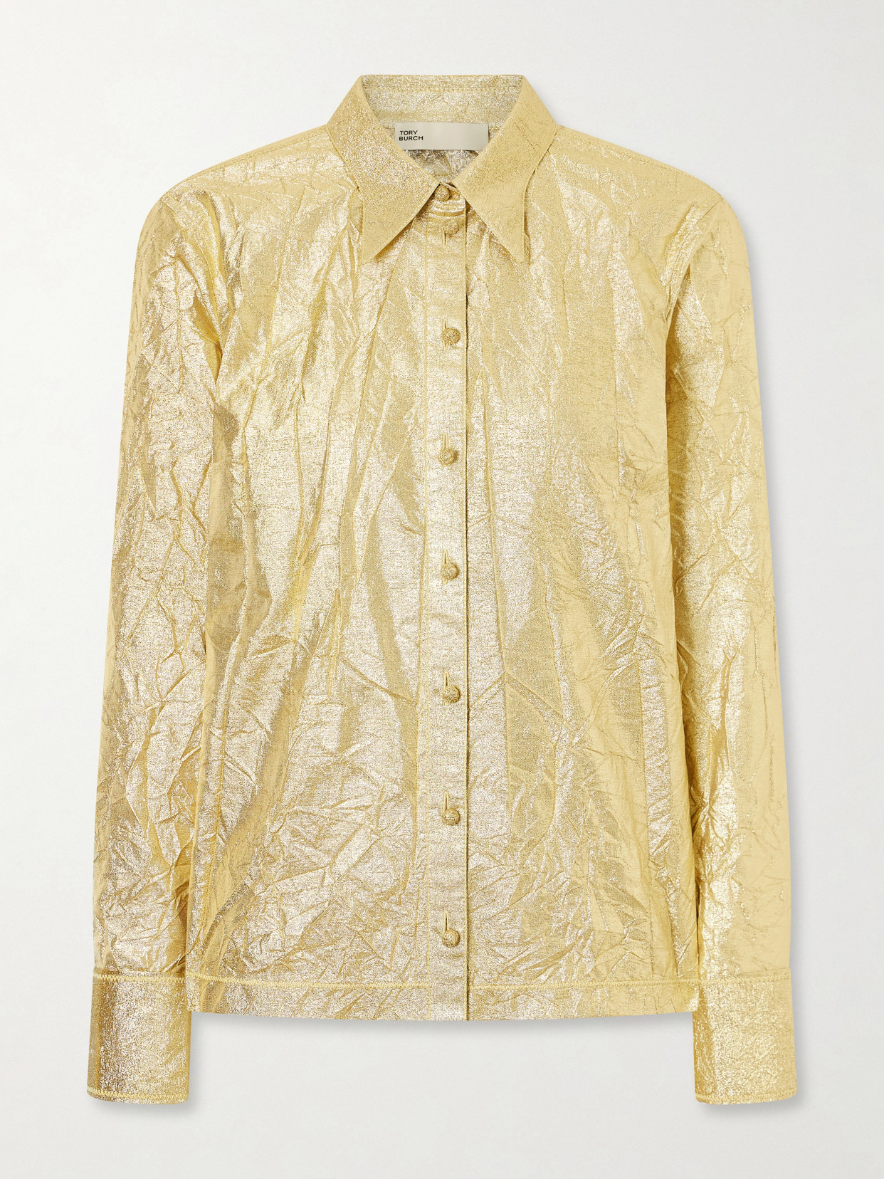 Crinkled Metallic Silk-Blend Shirt