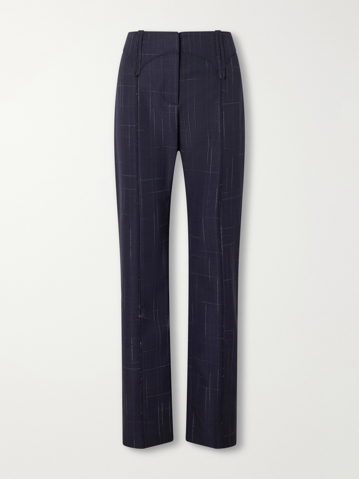 Tory Burch Checked Wool-blend Straight-leg Pants In Blue