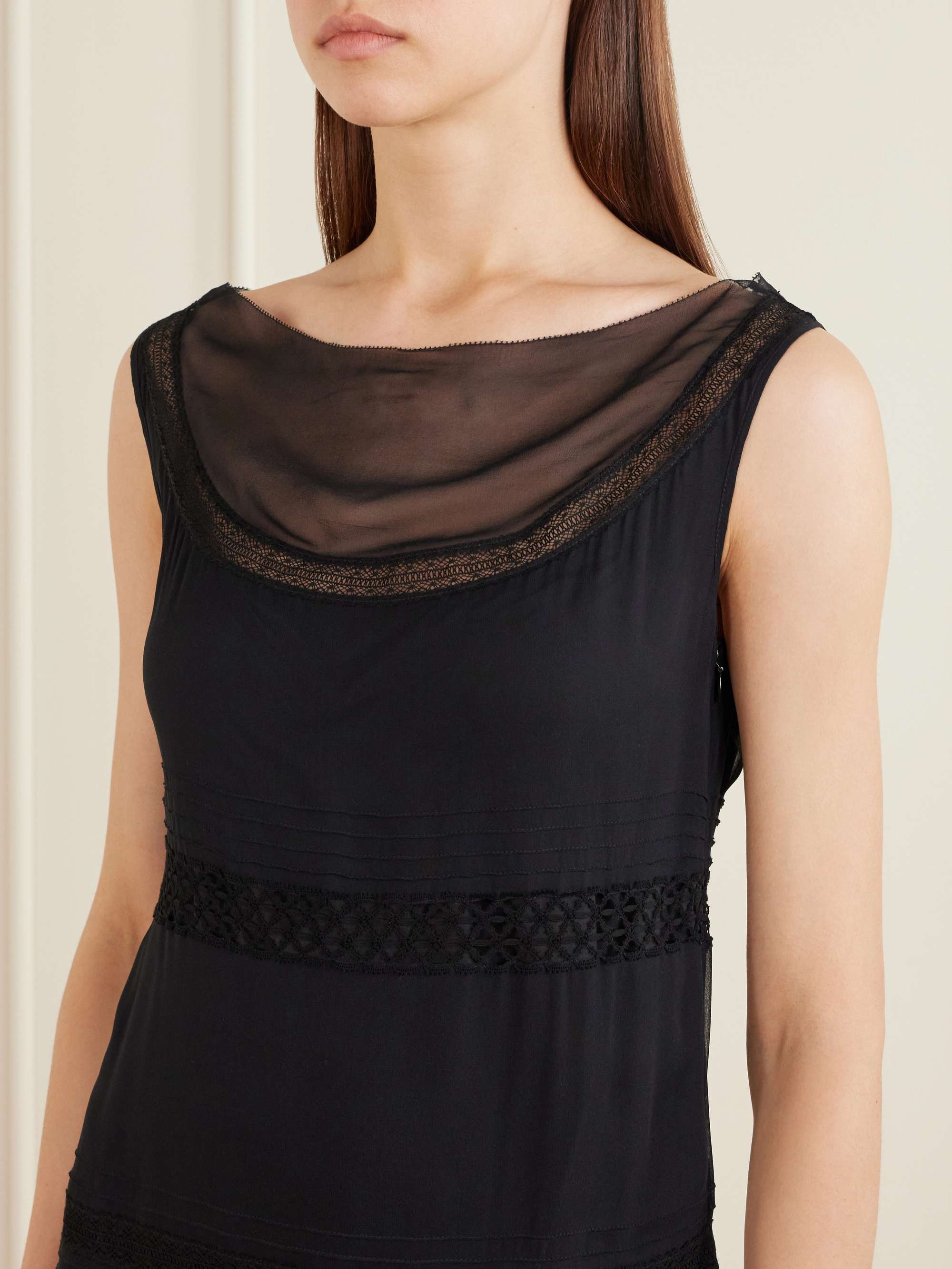 Tory Burch Women's Pleated Silk Lace Dress in Black, size 0