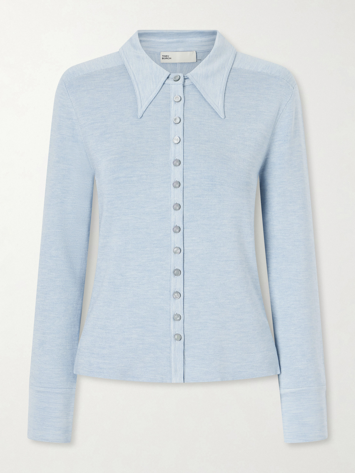 Tory Burch Silk-blend Polo Shirt In Blue