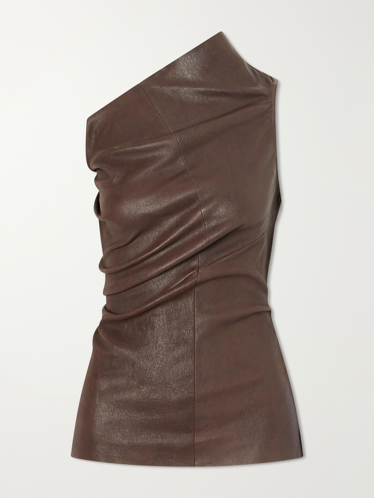 Rick Owens Athena One-shoulder Leather And Cotton-blend Tank In Metallic