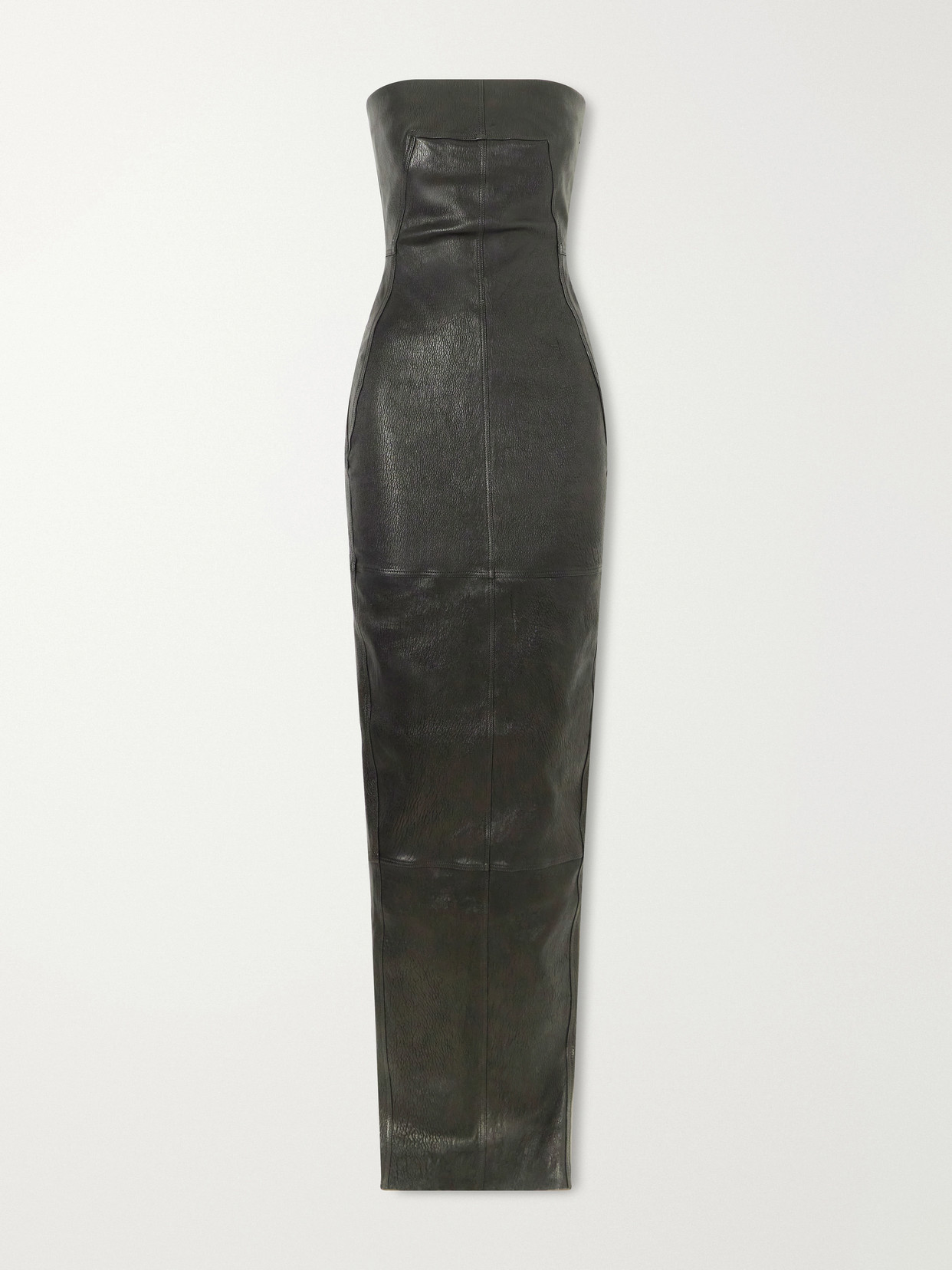 Rick Owens Athena Paneled Leather And Cotton-blend Maxi Dress In Black
