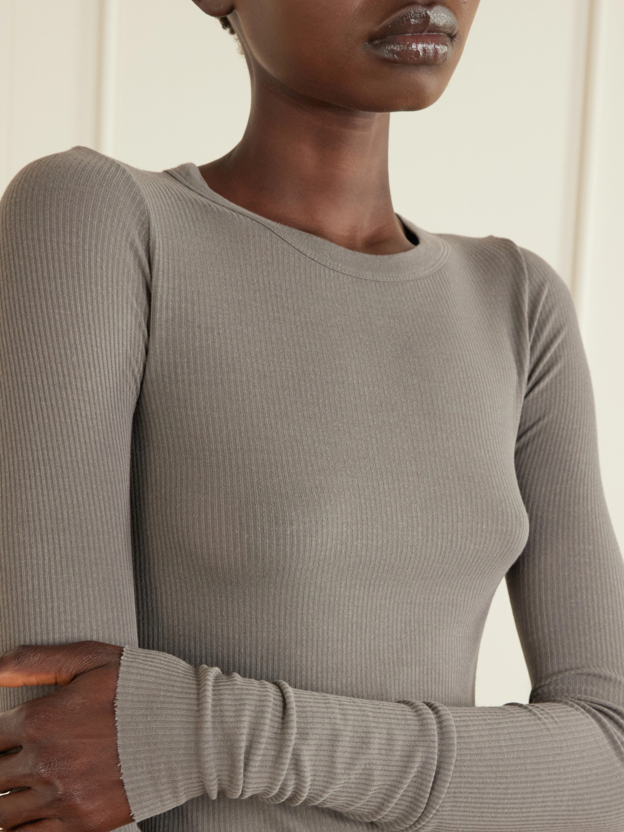 Frayed Ribbed Jersey T-Shirt