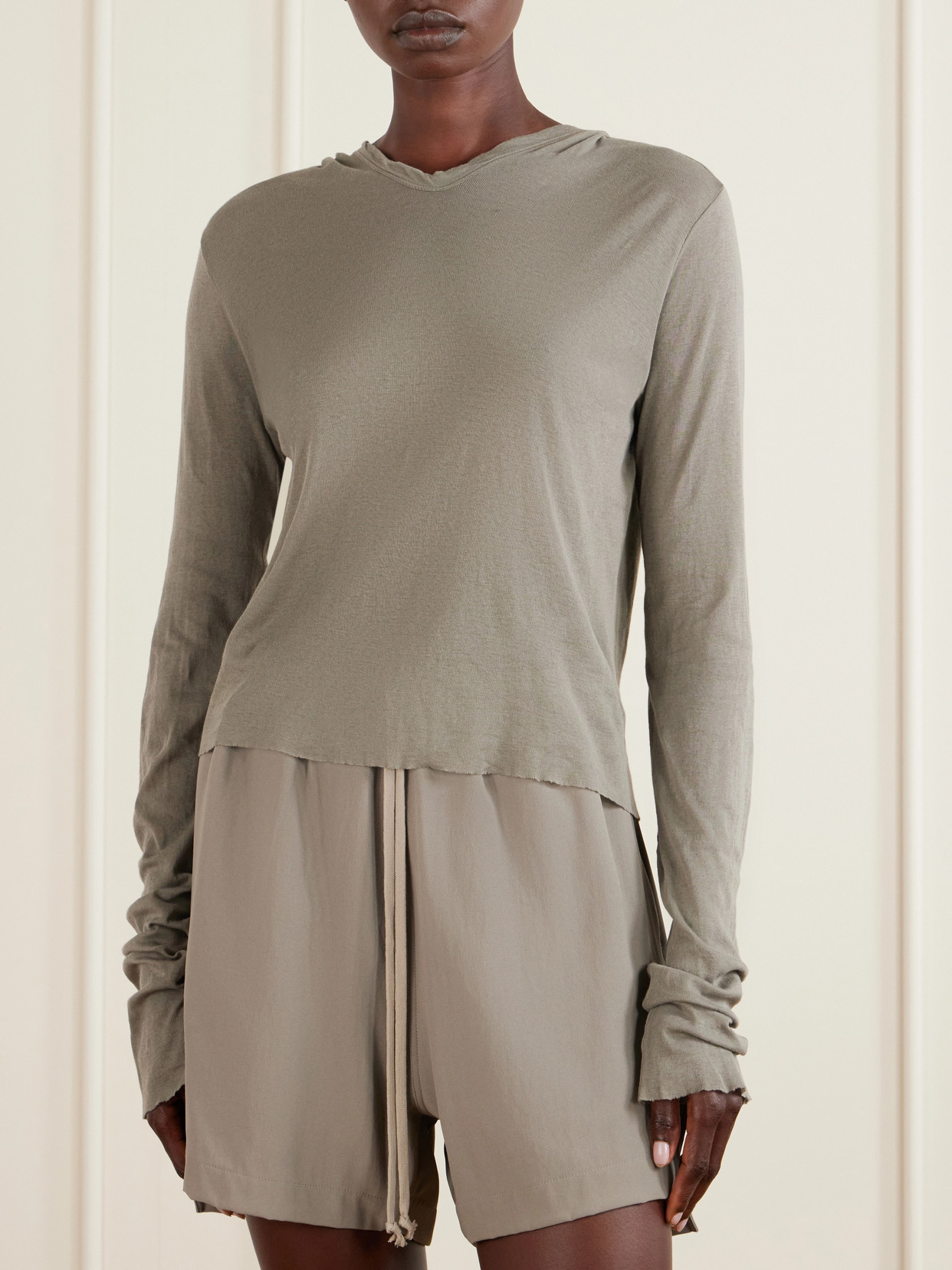 Cropped Cotton-Jersey Hooded T-Shirt