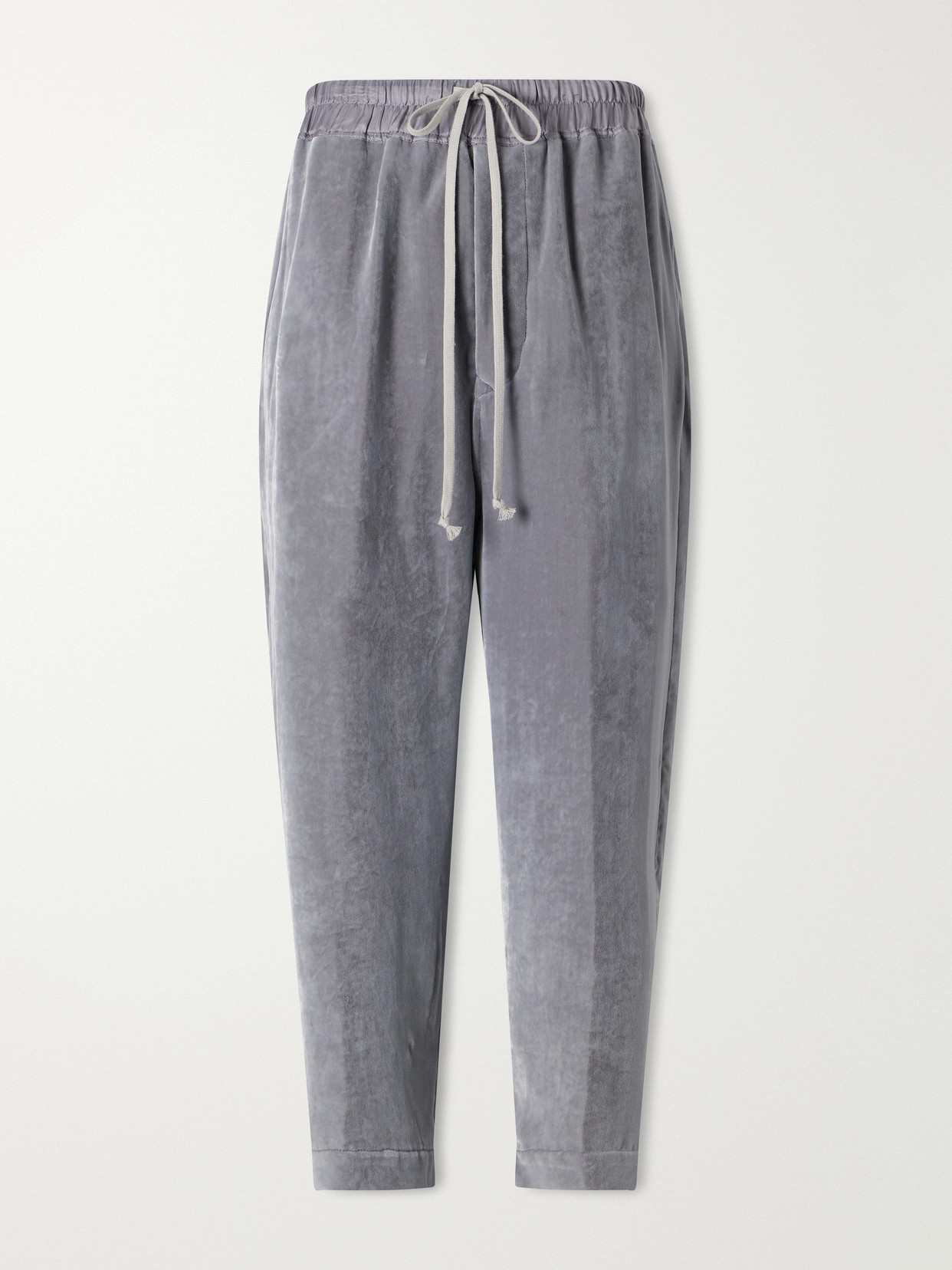 Rick Owens Astaires Cropped Velvet Mid-rise Tapered Pants In Gray