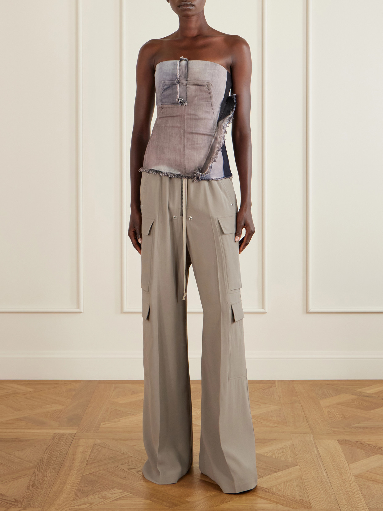 Frayed Denim Bustier Top