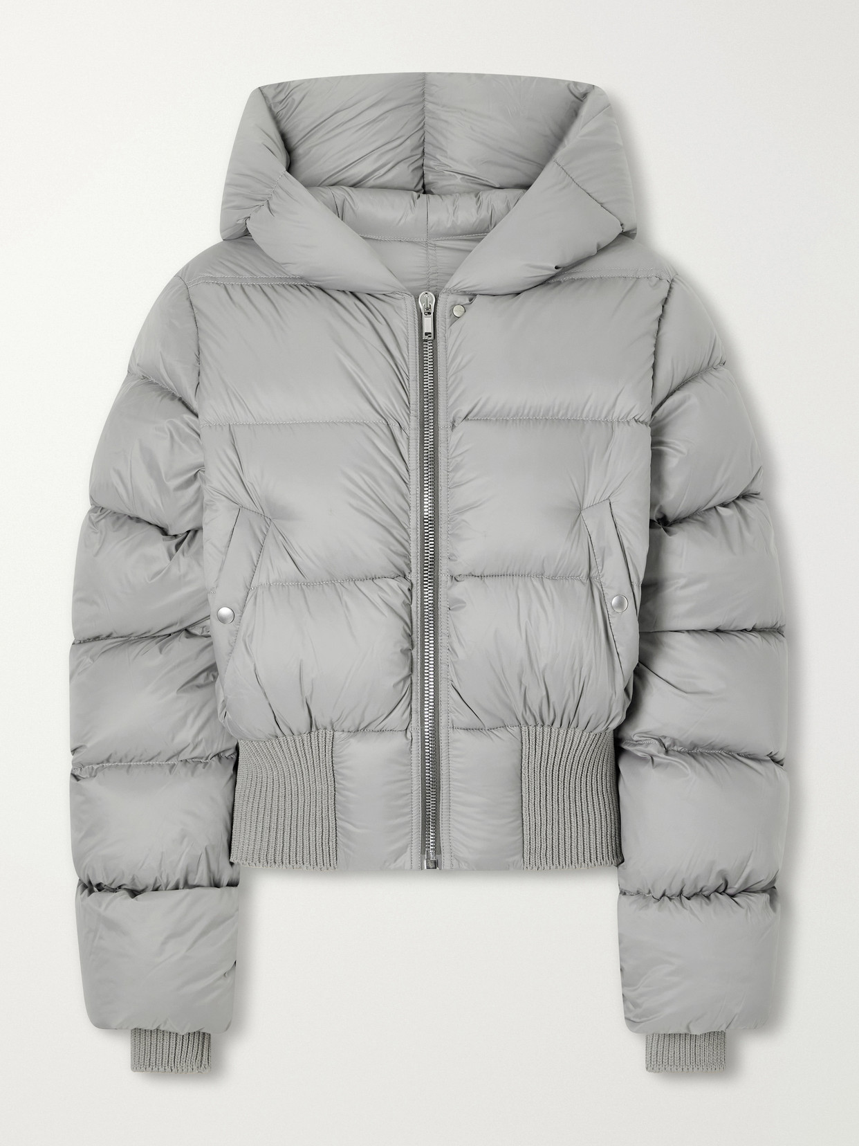 Rick Owens Cinched Hooded Cropped Shell Jacket In Gray