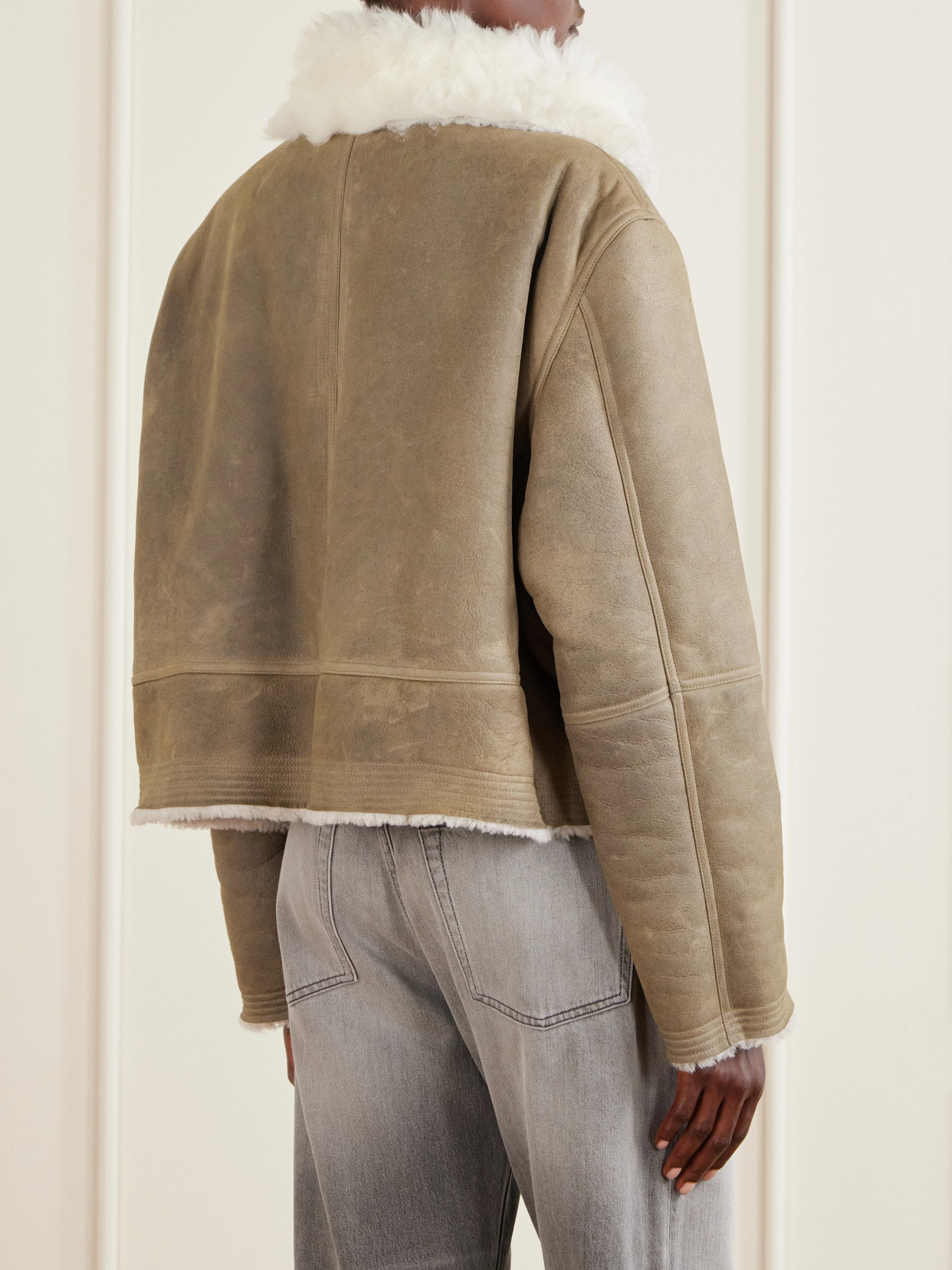 Belted Shearling-Trimmed Jacket
